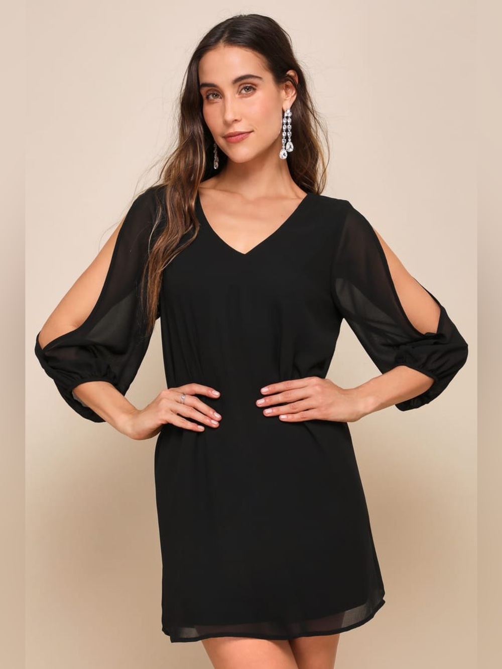 Lulu's Black V-Neck Split-Sleeve Mini Dress